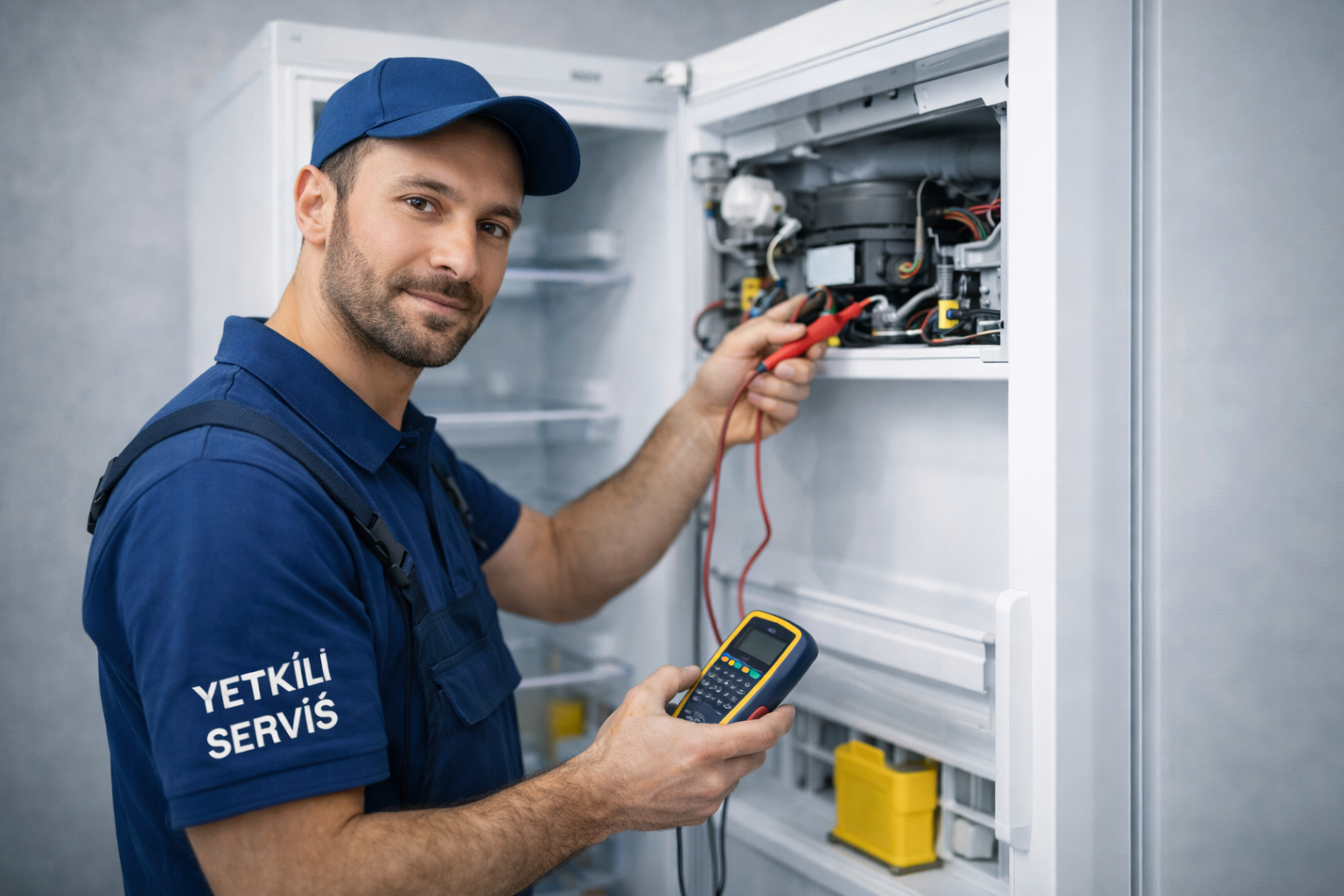 Buzdolabı tamiri yapan teknik servis personeli
